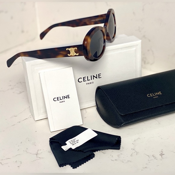 Celine Triomphe 52mm Oval Sunglasses in Havana Smoke (Brown Tortoise) - Picture 1 of 6
